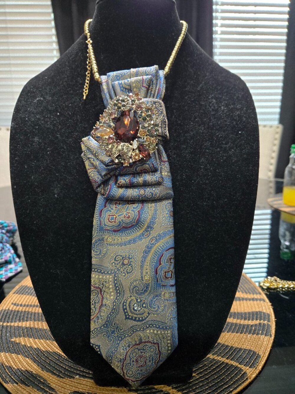 Decorative Tie Necklace with Brooch